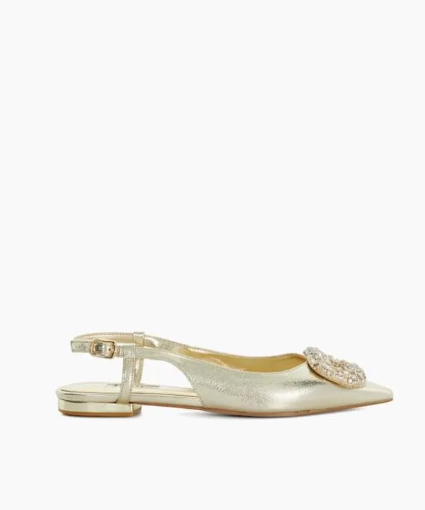 Dune London Flat Shoes Women Solitaire Sling Back Flats Metallic