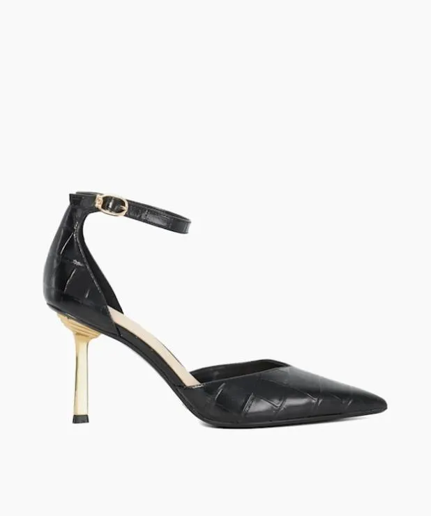 Dune London Heels Women Ankle Strap Emerald Heel Court Shoes Black