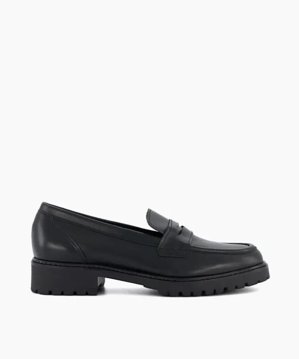 Dune London Loafers Women Wide Fit Leather Cleated Penny Loafers Black