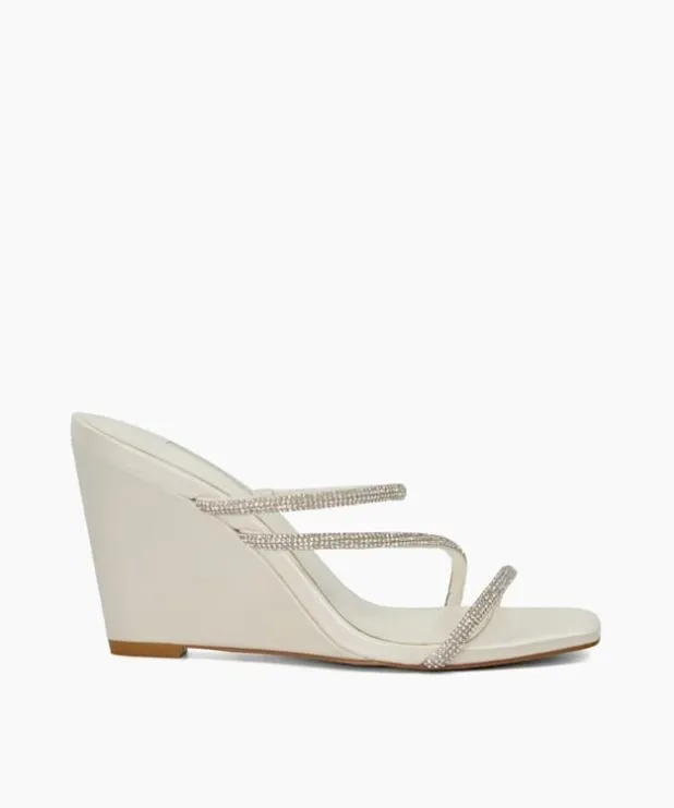 Dune London White Sandals Women Diamante Embellished Wedding Wedge Heels White