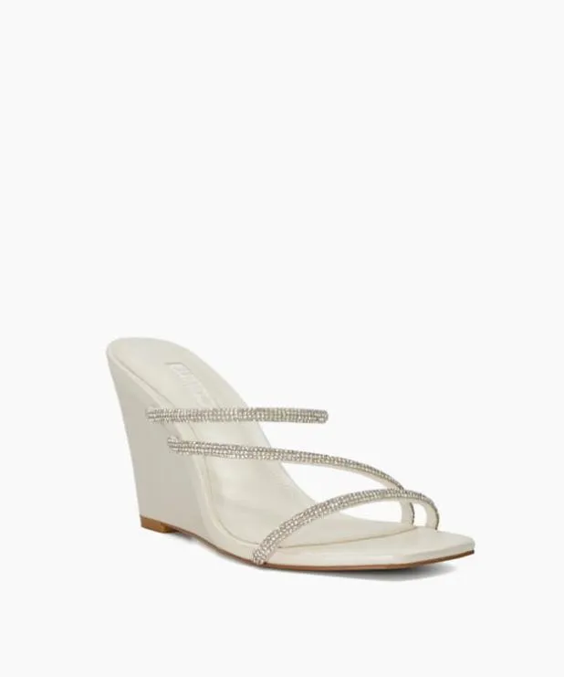Dune London White Sandals Women Diamante Embellished Wedding Wedge Heels White