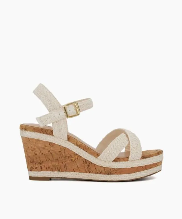 Dune London White Sandals Women Wide Fit WovenStrap Wedge Sandals White