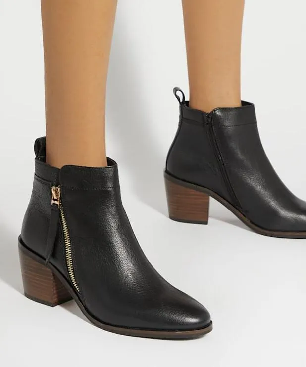 Dune London Wide Fit Boots Women Block Heel Side Zip Boots Black