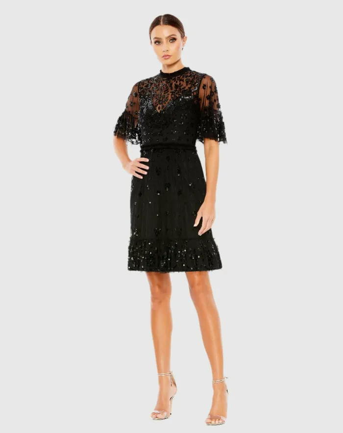 Embellished Illusion High Neck Mini Dress Black Cocktail Dresses Mac Duggal Women Embellished Illusion High Neck Mini Dress Black Cocktail Dresses Mac Duggal Women
