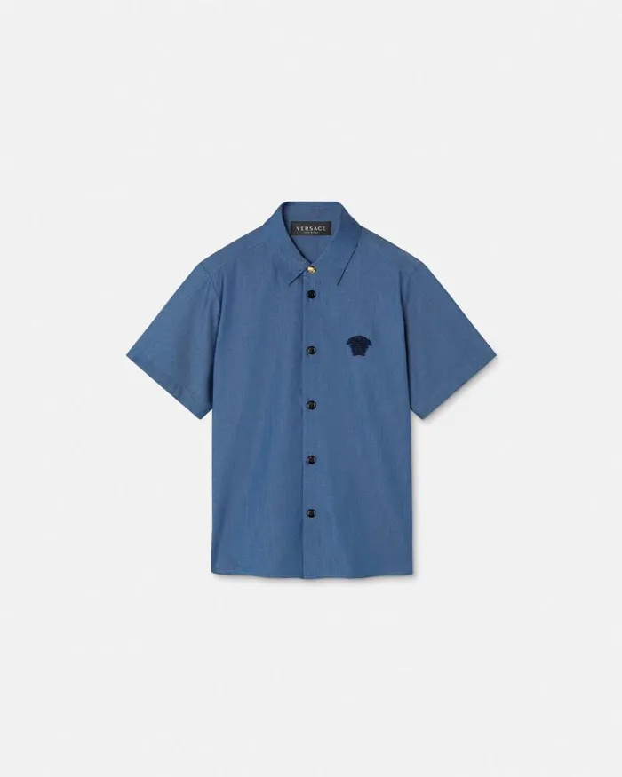 Embroidered Chambray Kids Shirt Blue Children Versace Clothing