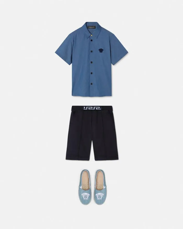 Embroidered Chambray Kids Shirt Blue Children Versace Clothing