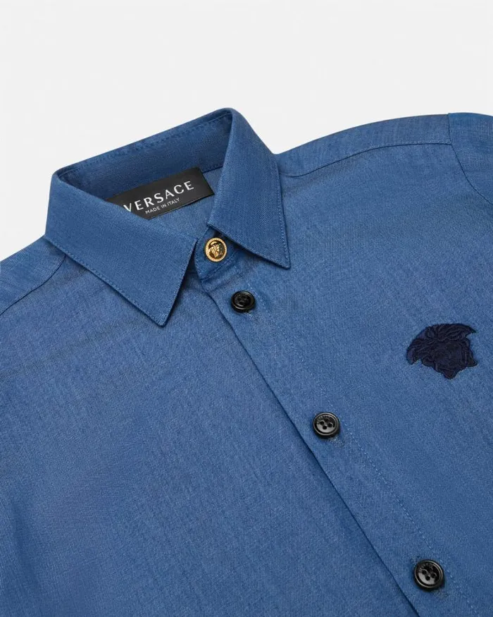 Embroidered Chambray Kids Shirt Blue Children Versace Clothing
