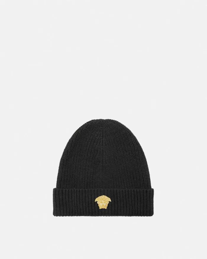 Embroidered Medusa Kids Knit Beanie Black Children Versace Accessories