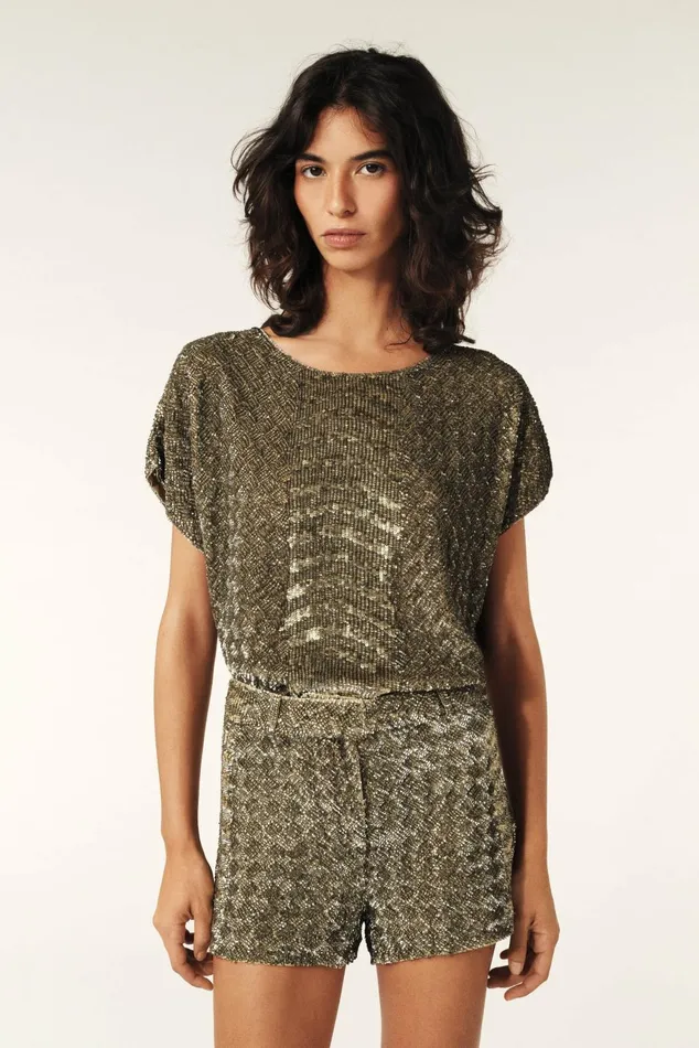 Embroidered Short Shorts Ioul Gray Women Baandsh Skirts and Shorts