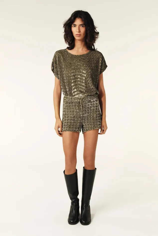 Embroidered Short Shorts Ioul Gray Women Baandsh Skirts and Shorts