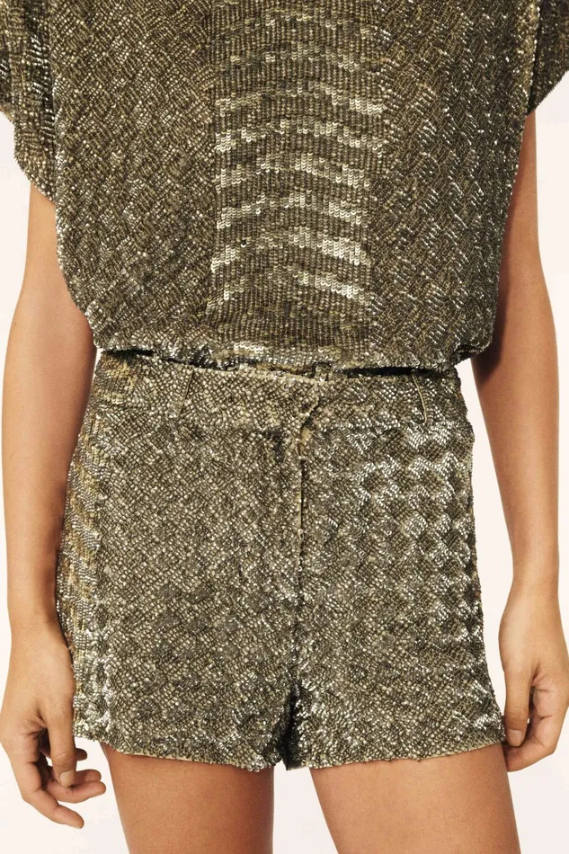 Embroidered Short Shorts Ioul Gray Women Baandsh Skirts and Shorts