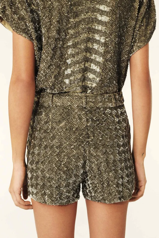 Embroidered Short Shorts Ioul Gray Women Baandsh Skirts and Shorts