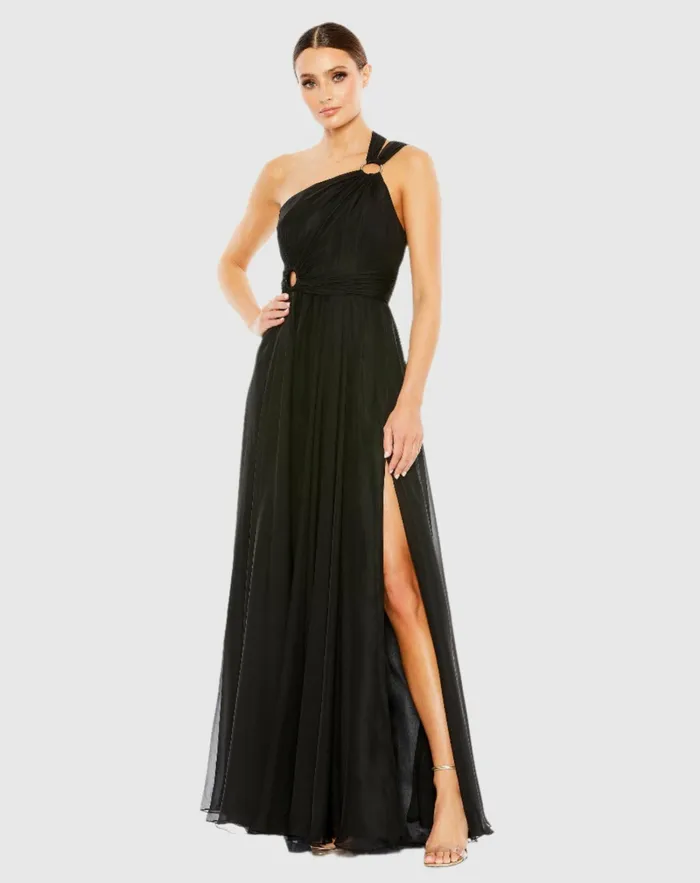 Evening Gowns Women Mac Duggal Strappy One Shoulder A Line Gown Black