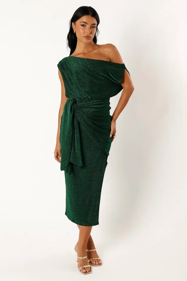 Event Dresses Santiago Off Shoulder Midi Dress Emerald Petal and Pup Women
