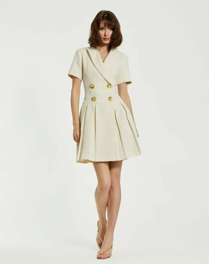 Every Day Dresses Mac Duggal Women Tweed Short Sleeve Blazer Mini Dress Cream