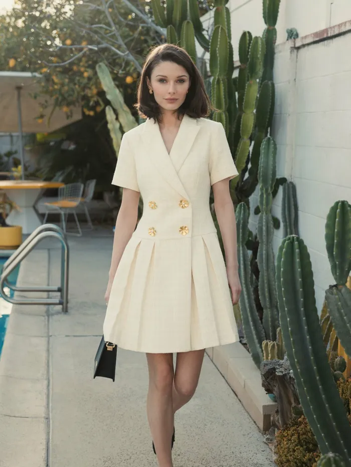 Every Day Dresses Mac Duggal Women Tweed Short Sleeve Blazer Mini Dress Cream