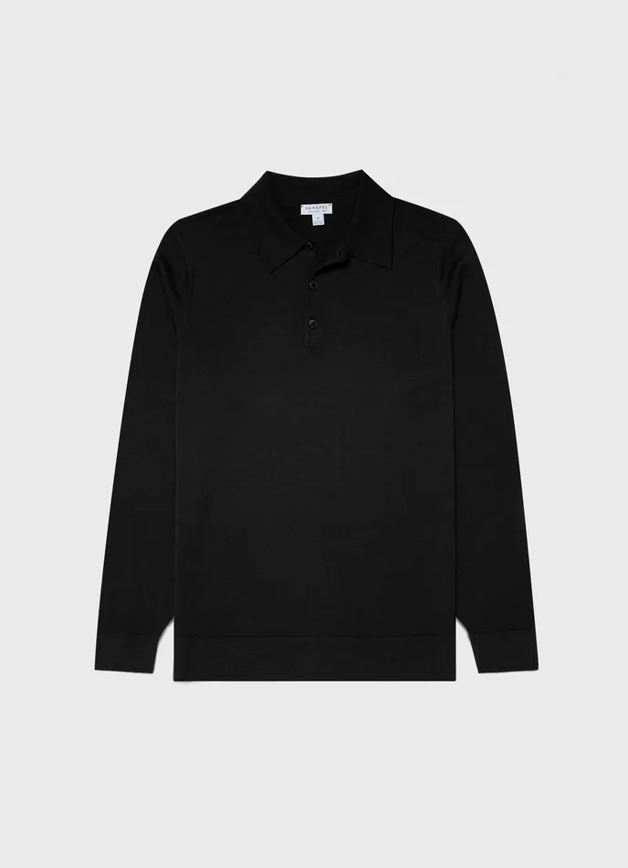ExtraFine Merino Polo Shirt Black Men Knitwear ussunspel