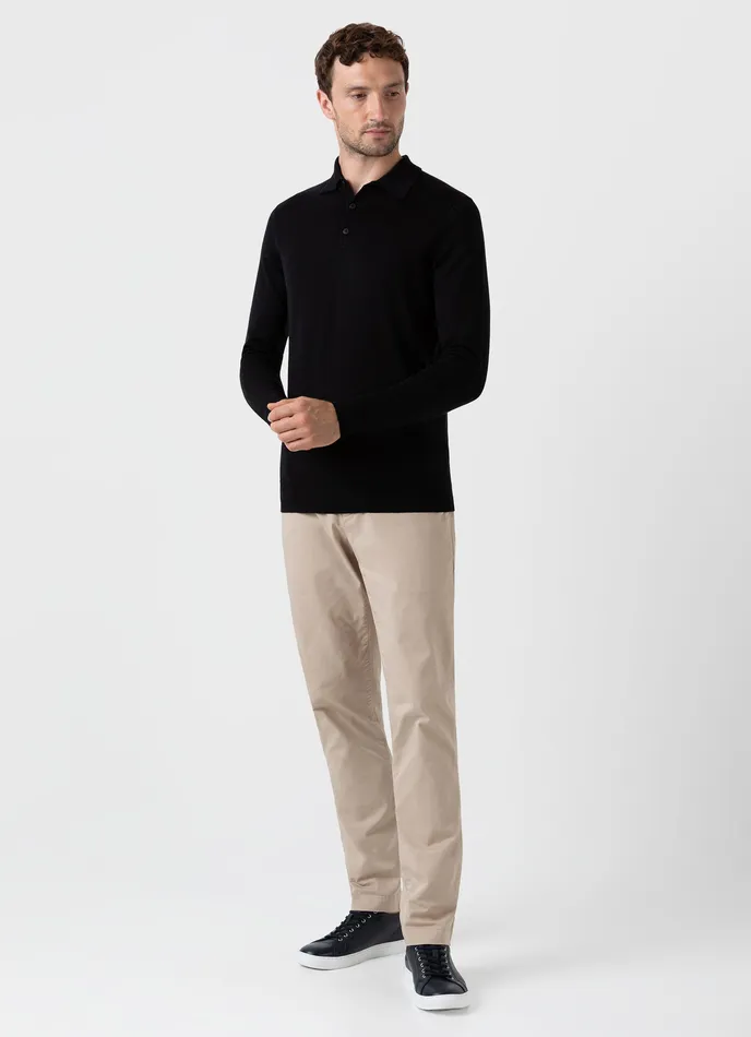 ExtraFine Merino Polo Shirt Black Men Knitwear ussunspel ExtraFine Merino Polo Shirt Black Men Knitwear ussunspel