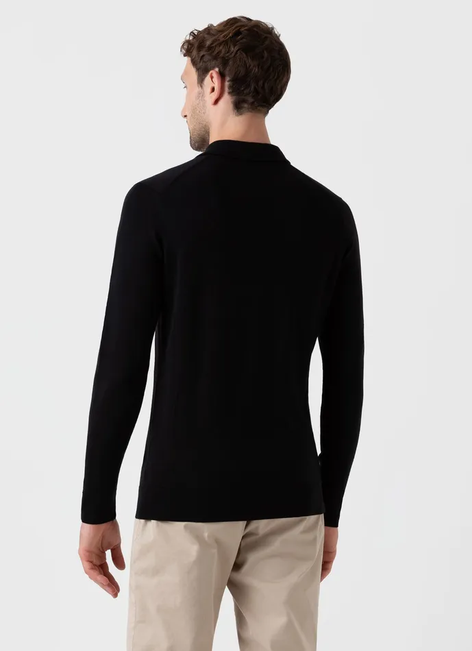 ExtraFine Merino Polo Shirt Black Men Knitwear ussunspel ExtraFine Merino Polo Shirt Black Men Knitwear ussunspel