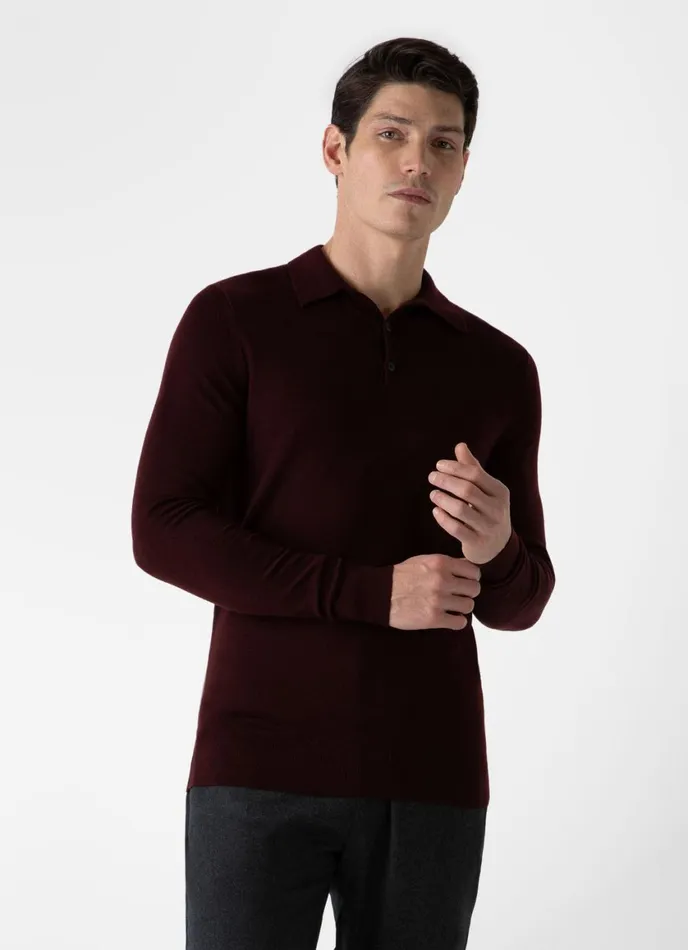 ExtraFine Merino Polo Shirt Maroon Men SUNSPEL Polo Shirts