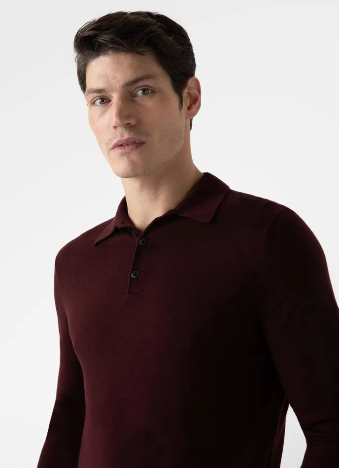 ExtraFine Merino Polo Shirt Maroon Men SUNSPEL Polo Shirts