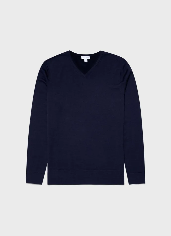 ExtraFine Merino V Neck Light Navy Men SUNSPEL Knitwear