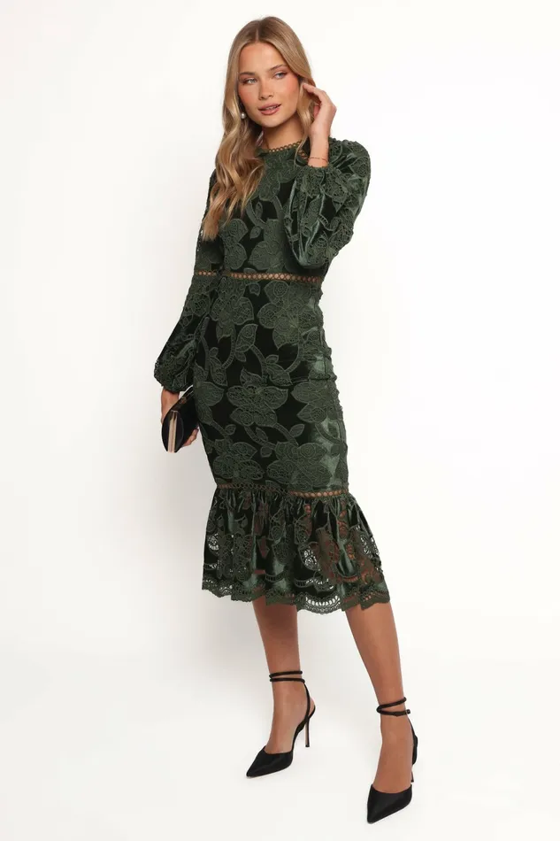 Fall Dresses Pierre Long Sleeve Maxi Dress Deep Velvet Green Petal and Pup Women Fall Dresses Pierre Long Sleeve Maxi Dress Deep Velvet Green Petal and Pup Women