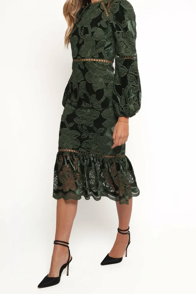 Fall Dresses Pierre Long Sleeve Maxi Dress Deep Velvet Green Petal and Pup Women