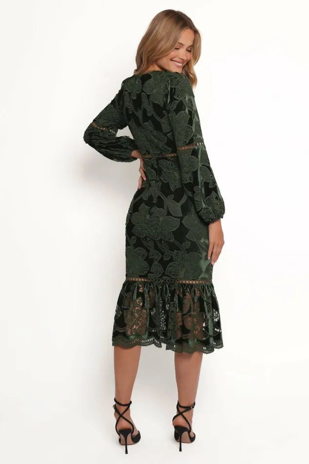 Fall Dresses Pierre Long Sleeve Maxi Dress Deep Velvet Green Petal and Pup Women