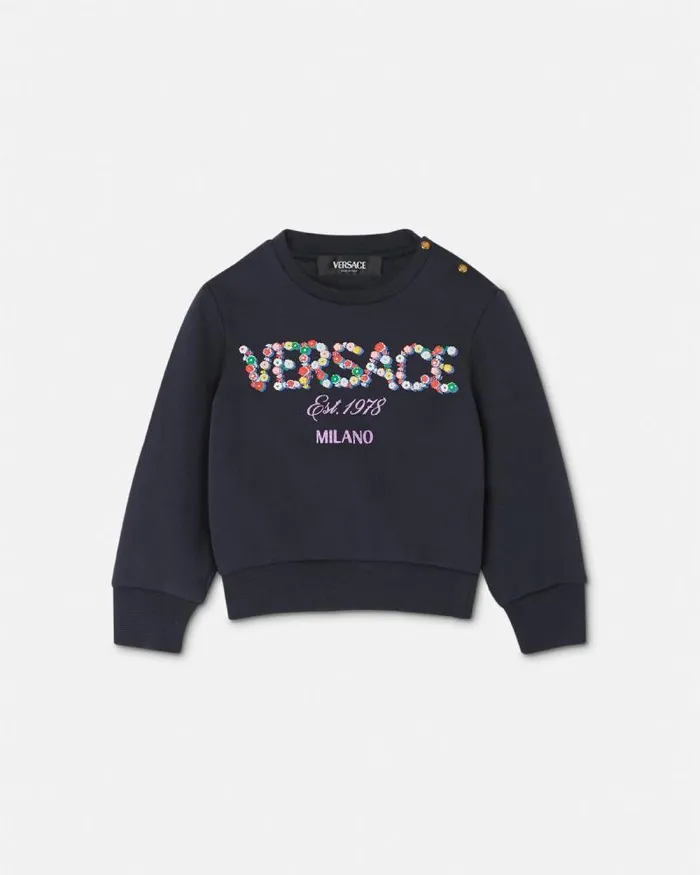 Falling Flowers Logo Baby Sweatshirt Blue Children Versace Clothing