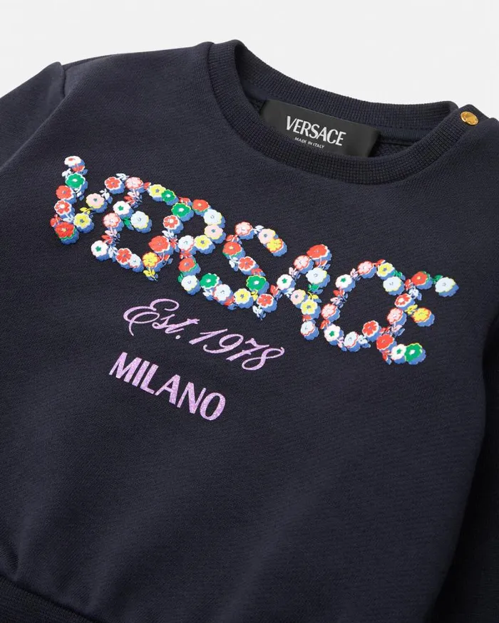 Falling Flowers Logo Baby Sweatshirt Blue Children Versace Clothing