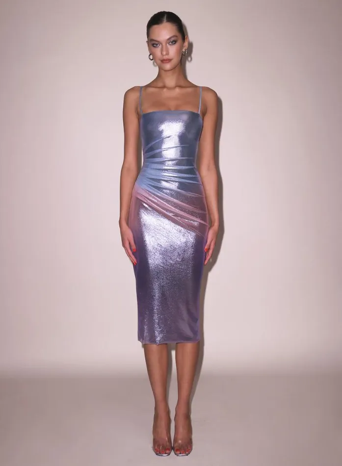 Fleur Du Mal Dresses Ombr Shine Dress Blue Metallic Ombre 8211 Women