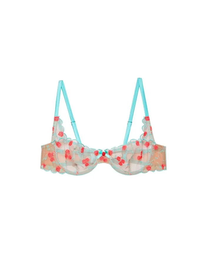 Fleur Du Mal Fuller Cup Bras Rose and Vine Embroidery Balconette Bright Jade 8211 Women