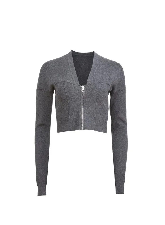Fleur Du Mal Knitwear Knit Zip Bustier Cardigan Dark Heather Grey 8211 Women