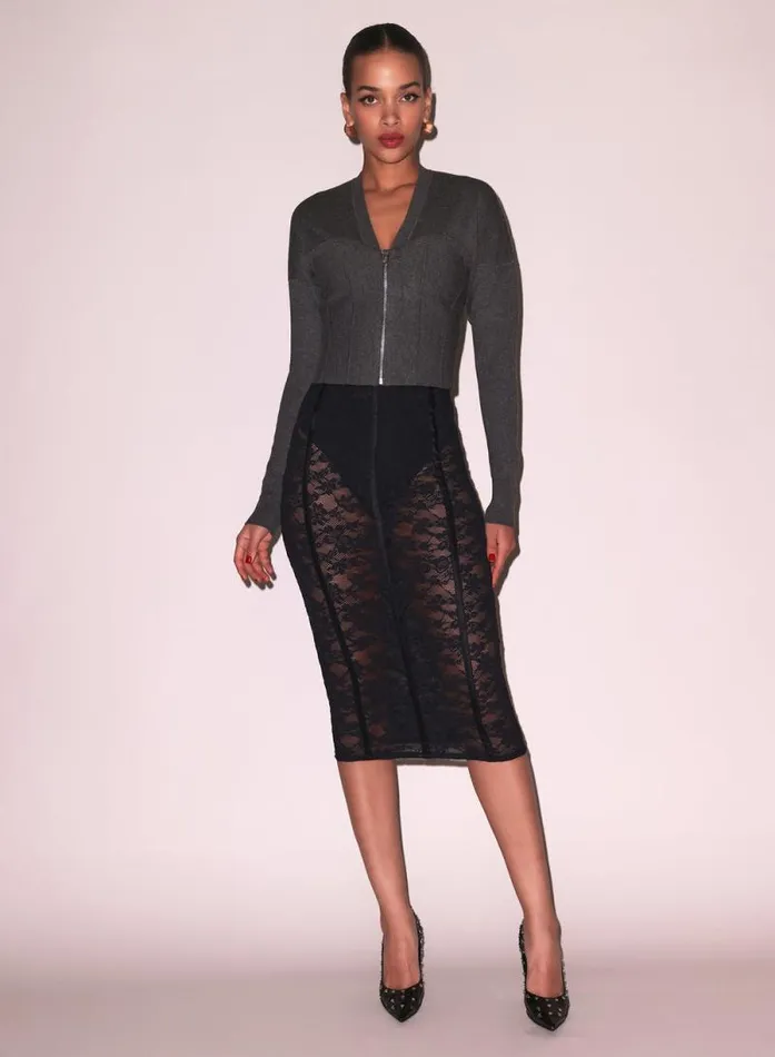 Fleur Du Mal Knitwear Knit Zip Bustier Cardigan Dark Heather Grey 8211 Women
