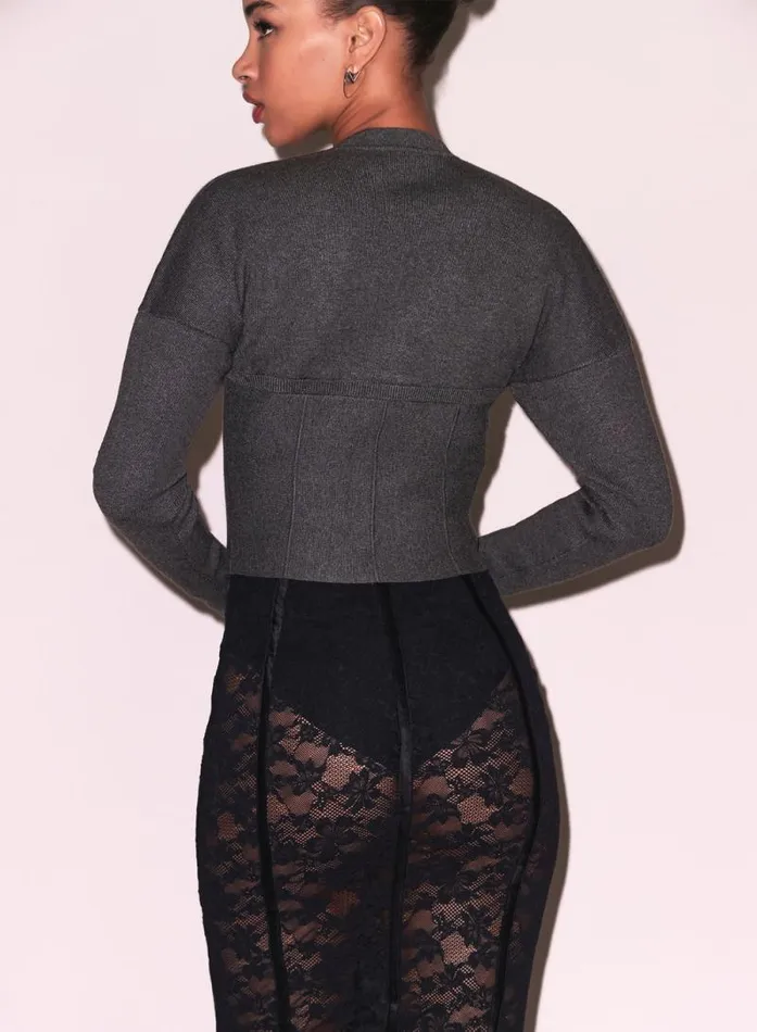 Fleur Du Mal Knitwear Knit Zip Bustier Cardigan Dark Heather Grey 8211 Women