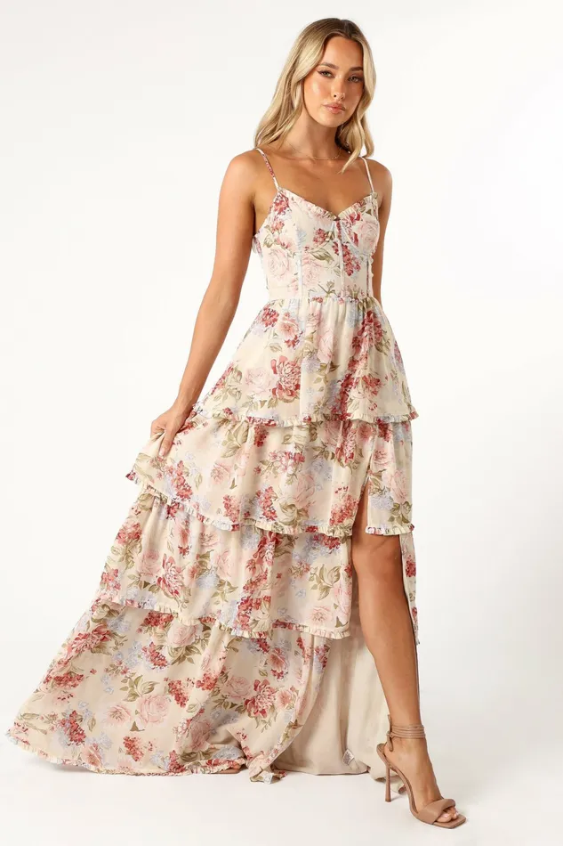 Floral Dresses Petal and Pup Women Mito Tiered Maxi Dress Cream Floral