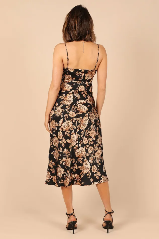 Floral Dresses Saga Cut Out Midi Dress Black Floral Petal and Pup Women
