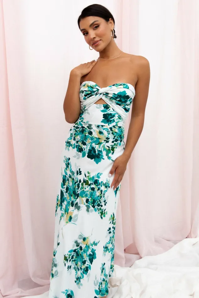 Floral Dresses Teagan Strapless Midi Dress Green Floral Petal and Pup Women