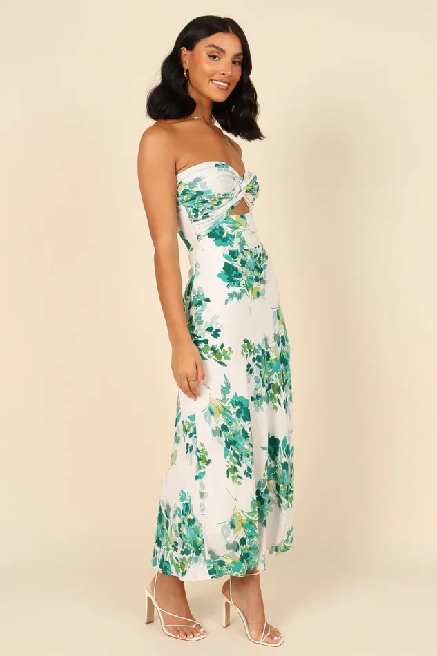Floral Dresses Teagan Strapless Midi Dress Green Floral Petal and Pup Women