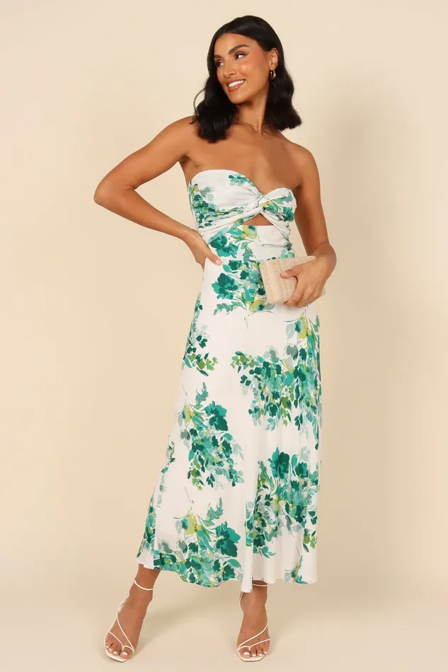 Floral Dresses Teagan Strapless Midi Dress Green Floral Petal and Pup Women