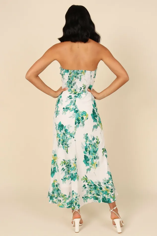 Floral Dresses Teagan Strapless Midi Dress Green Floral Petal and Pup Women