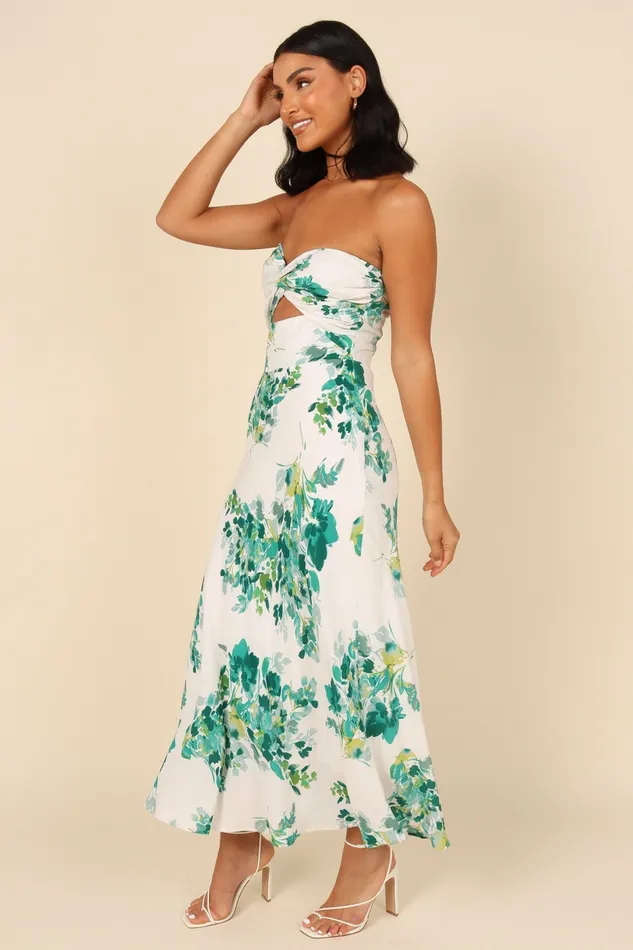 Floral Dresses Teagan Strapless Midi Dress Green Floral Petal and Pup Women