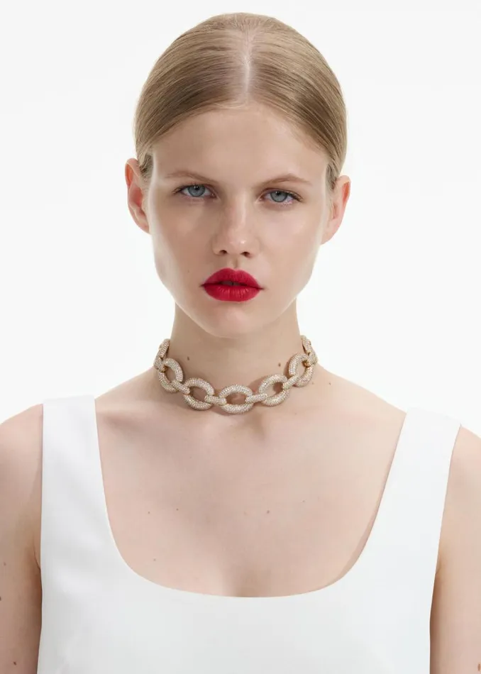 Gold Crystal Link Choker Women Self Portrait Jewellery