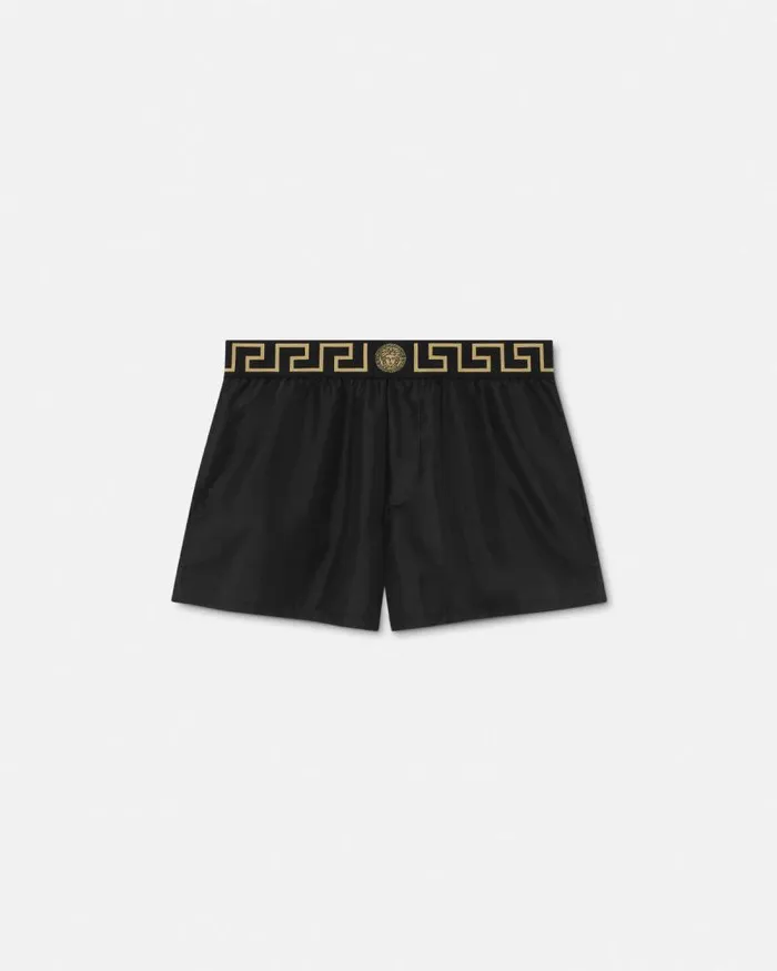 Greca Border Swim Shorts Black Men Versace Swimwear