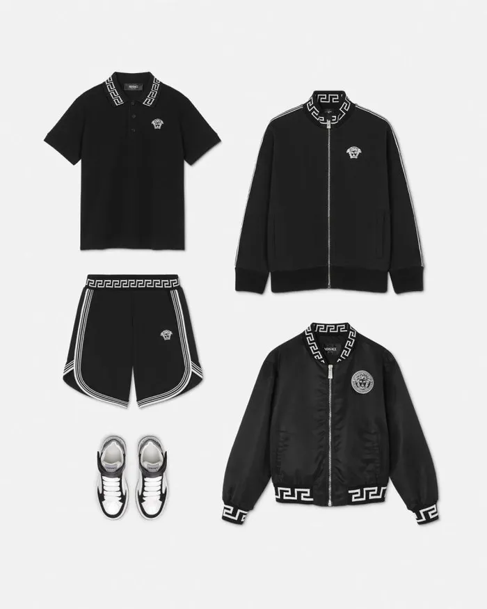 Greca Kids Polo Shirt Black Children Versace Clothing