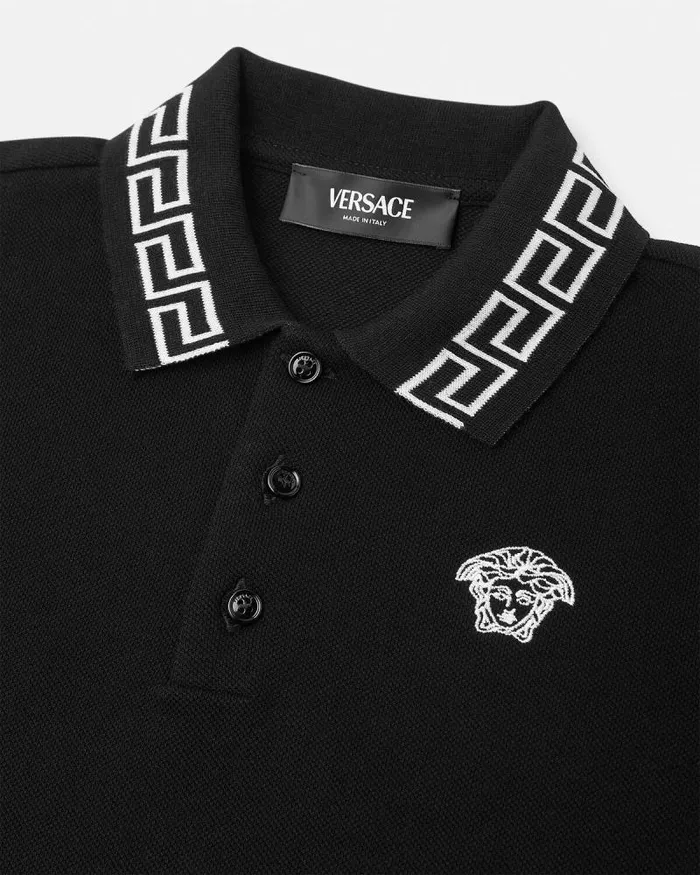 Greca Kids Polo Shirt Black Children Versace Clothing