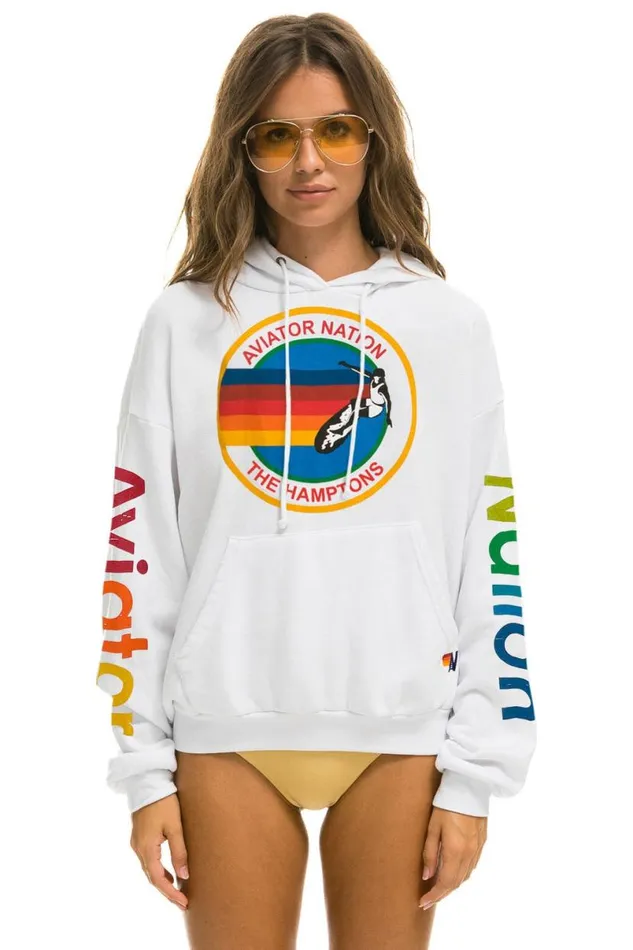 Hamptons Relaxed Pullover Hoodie 8211 White WomenMen Aviator Nation Hoodies
