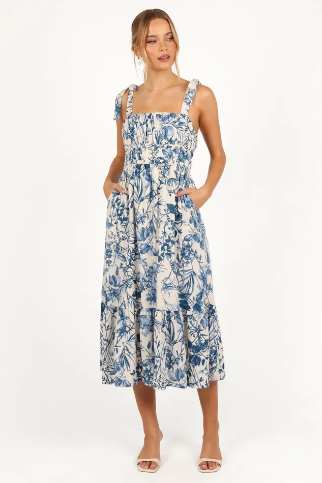 Harlowe Midi Dress Porcelain Blue Women Floral Dresses Petal and Pup