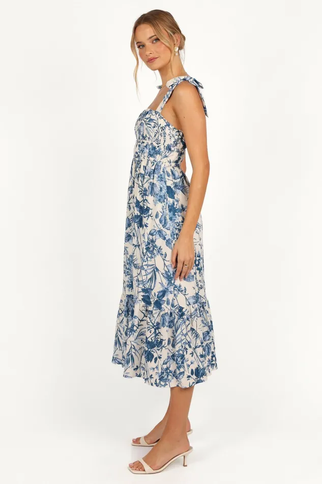 Harlowe Midi Dress Porcelain Blue Women Floral Dresses Petal and Pup